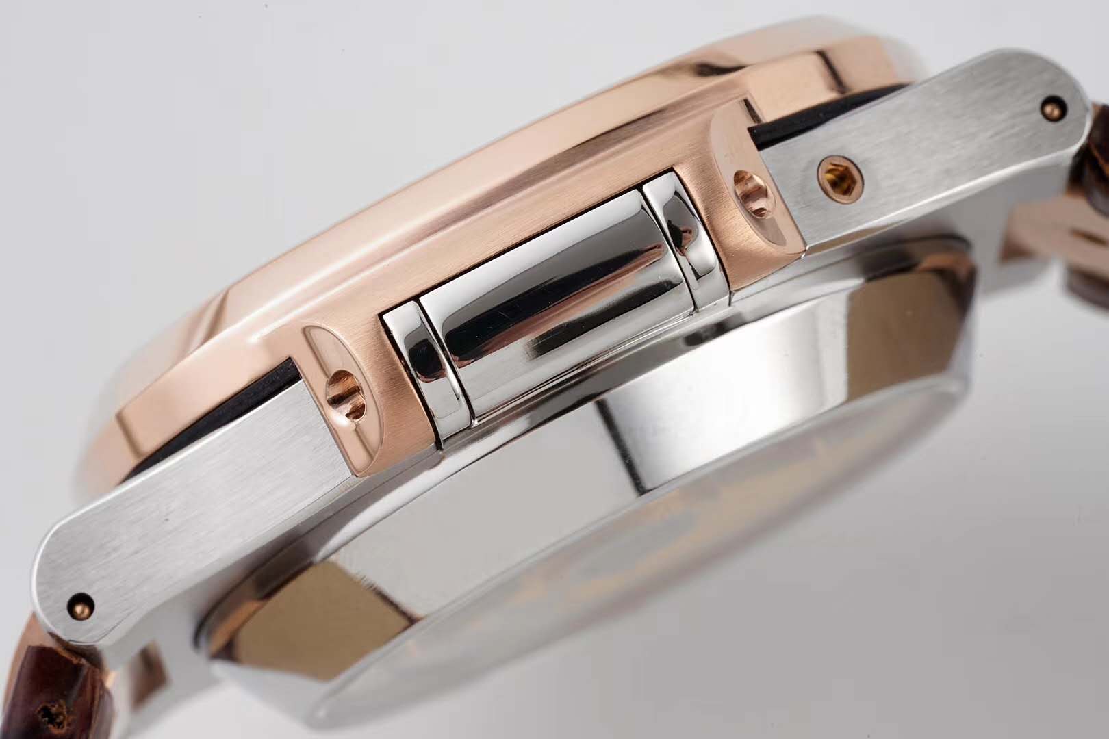 Nautilus Chronograph 5980/1AR in Steel and Rose Gold on Brown Leather Strap