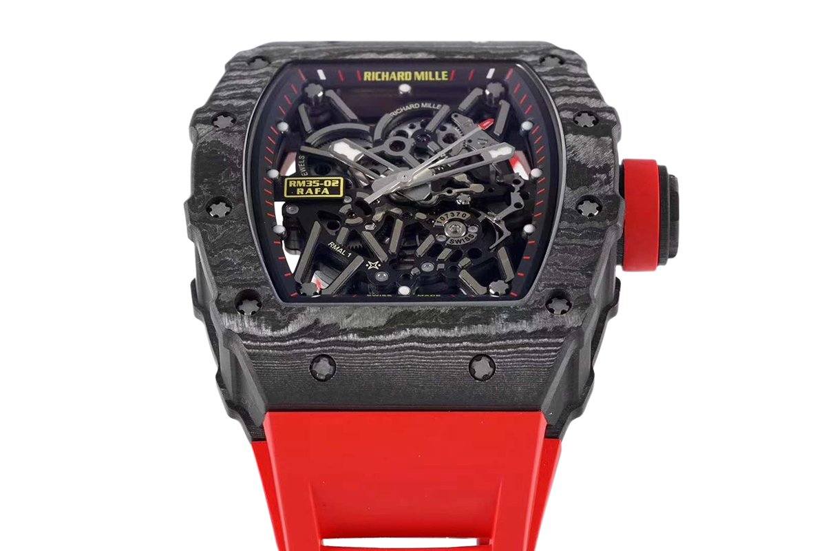 RM 035-02 Rafael Nadal NTPT Carbon on Red Rubber Strap