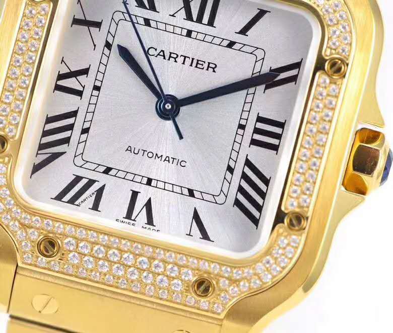 Santos de Ca*t1er White Dial with D1am0nd Bezel in Yellow Gold