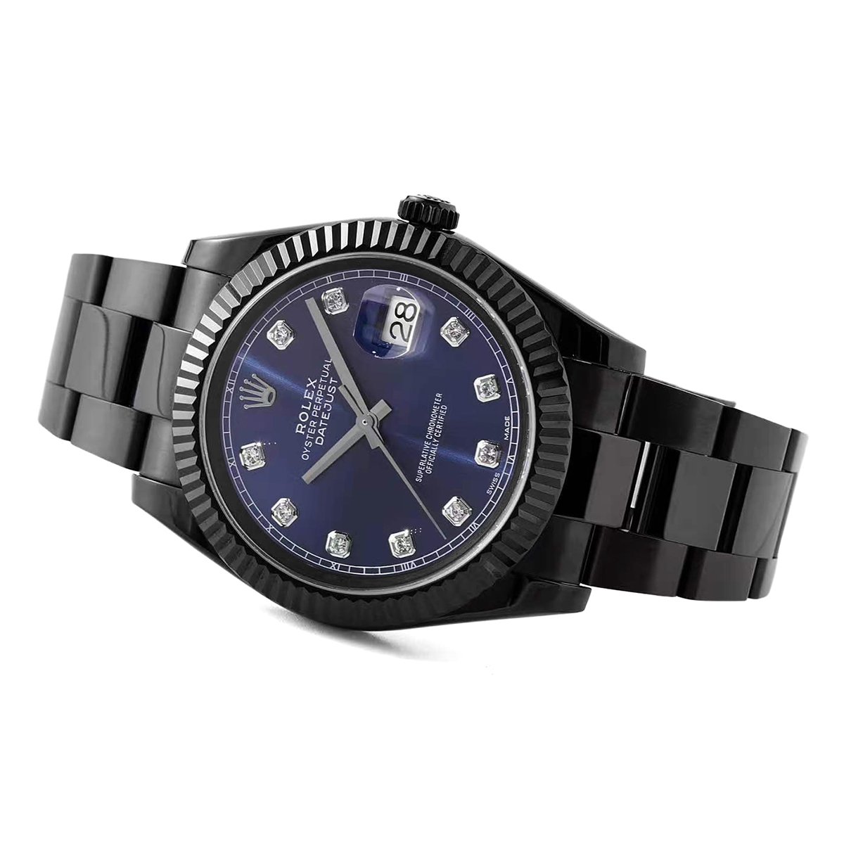 Datejust 41 Blue Dial with D1am0nd Markers in PVD Black