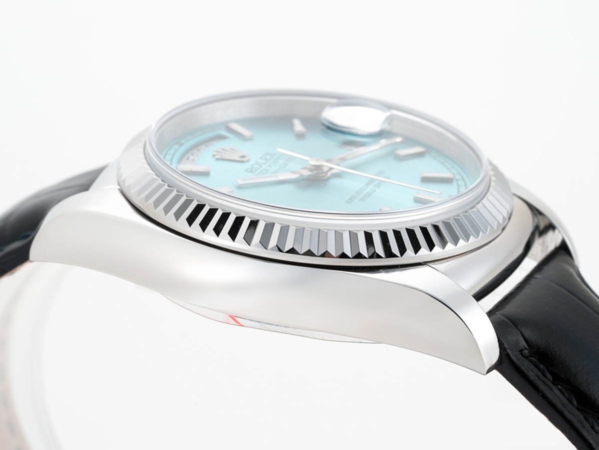 Day-Date 40 Ice Blue Dial in White Gold on Leather Strap
