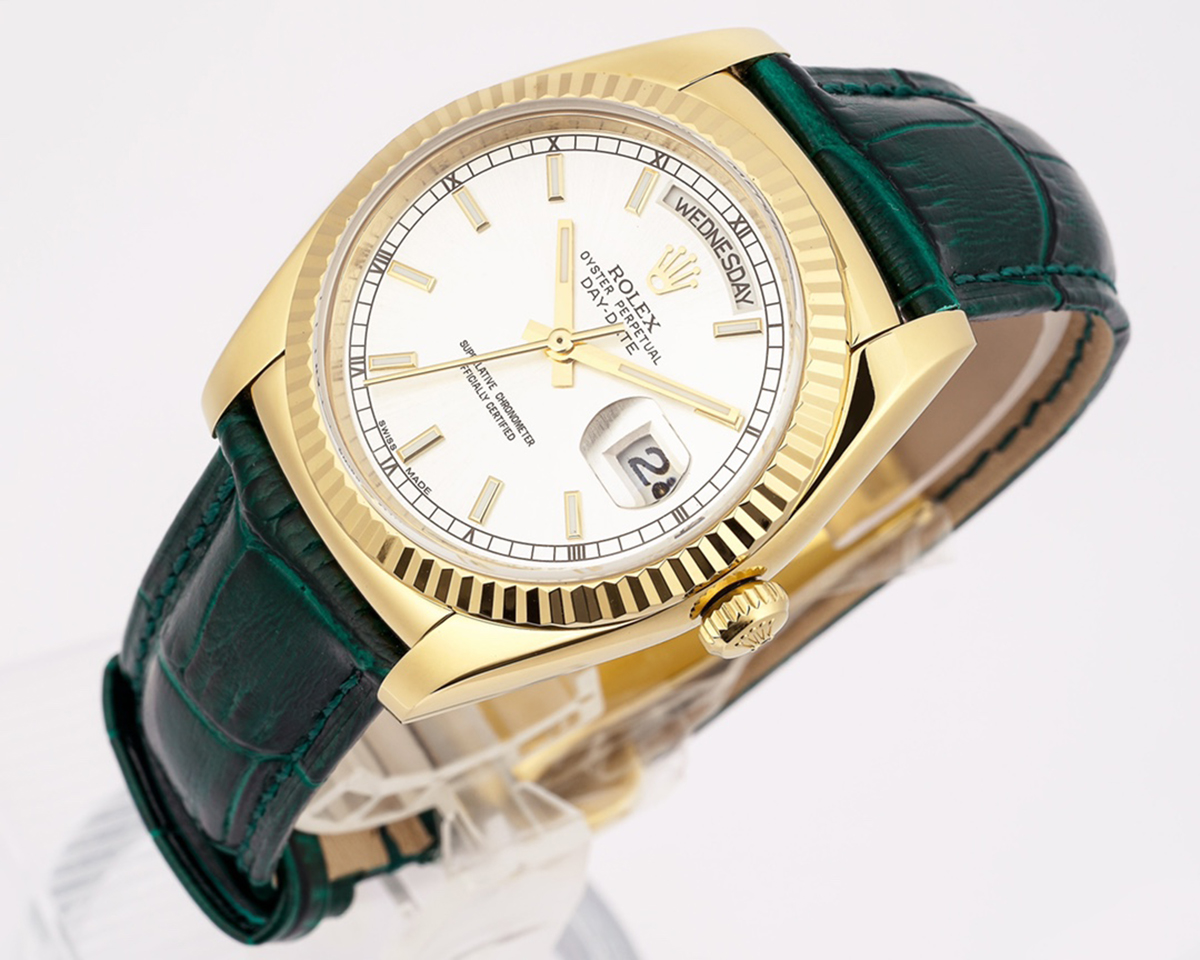 Day-Date 40 Green Dial in Yellow Gold on Leather Strap