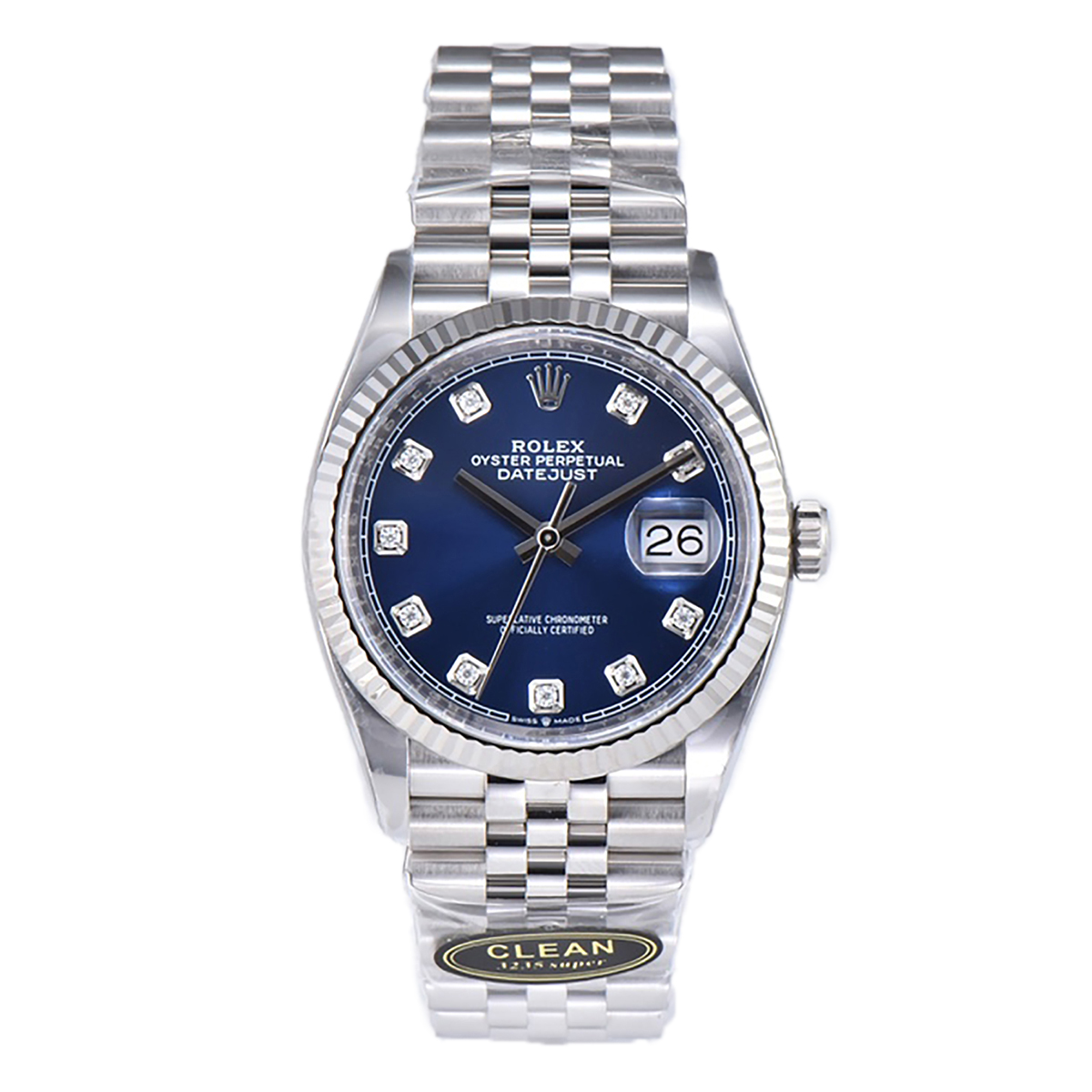 Datejust 36 126234 Bright Blue Dial with D1am0nd Marker in Steel in Jubilee Bracelet